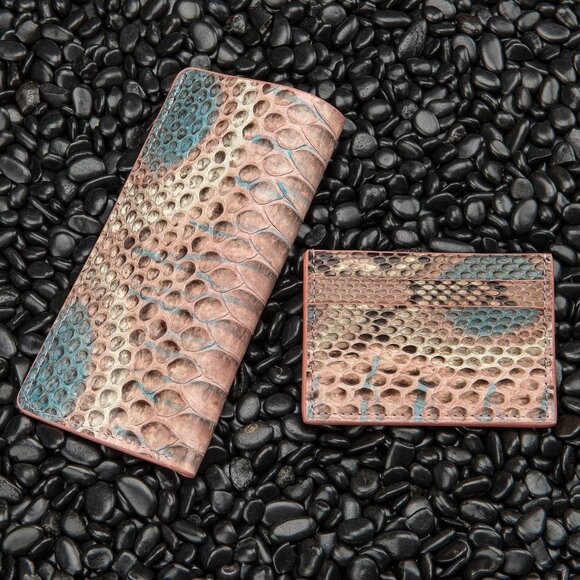 Luxury Python Leather Gift Set – Handmade & Elegant Beige&Blue Color - Picture 4 of 5